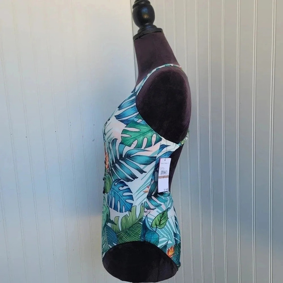 $114 Vince Camuto One Piece Swimsuit 12 Tropical Plunging Neck Criss Cross Open - Picture 6 of 13